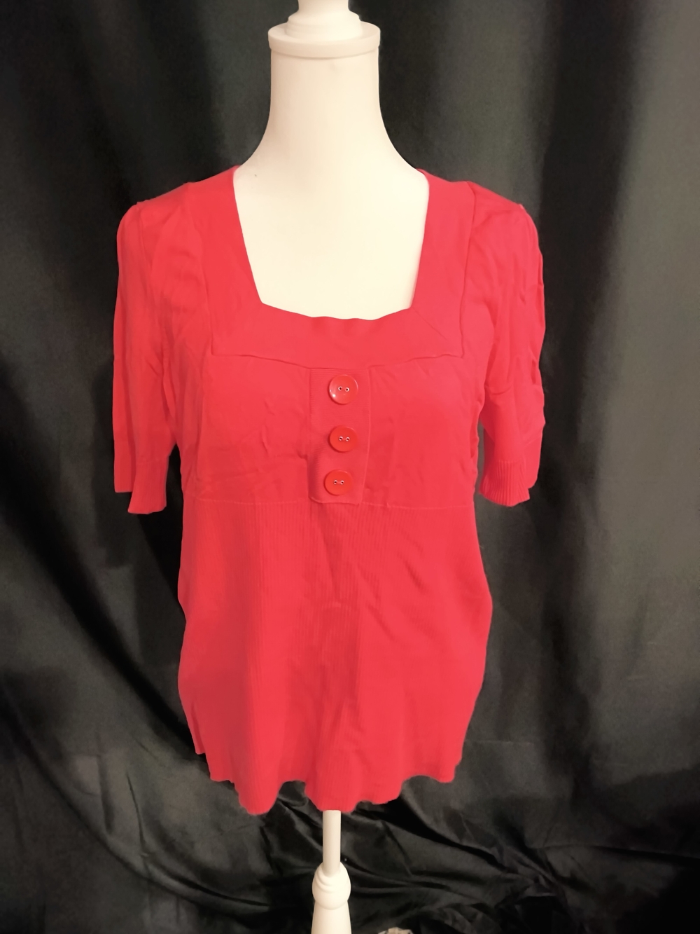 august silk Square-Neck Short Sleeve Top with Button Accents